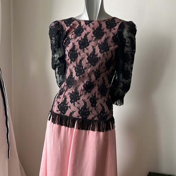 VINTAGE MIDI DRESS BLACK & PINK - Picture 4 of 12